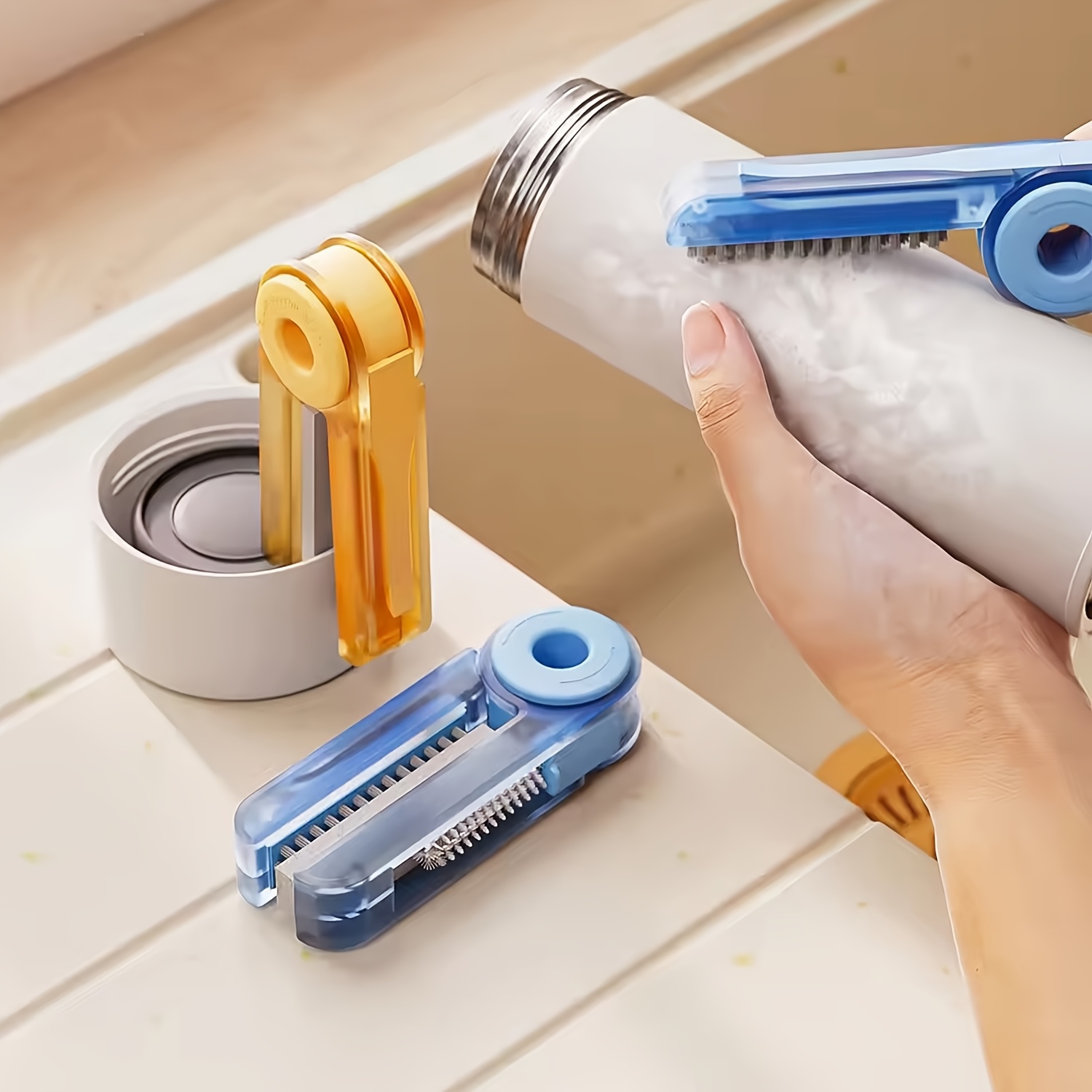 Juego de cepillos de limpieza de vasos mejorados de 6 piezas, juego de cepillos para botellas de agua cuatro en uno, cepillo para botellas de agua de mango largo para limpiar y lavar, adecuado para limpiar botellas de agua de cuello estrecho, botellas de agua deportivas, tazas de café, tazas de vidrio, termos, etc.