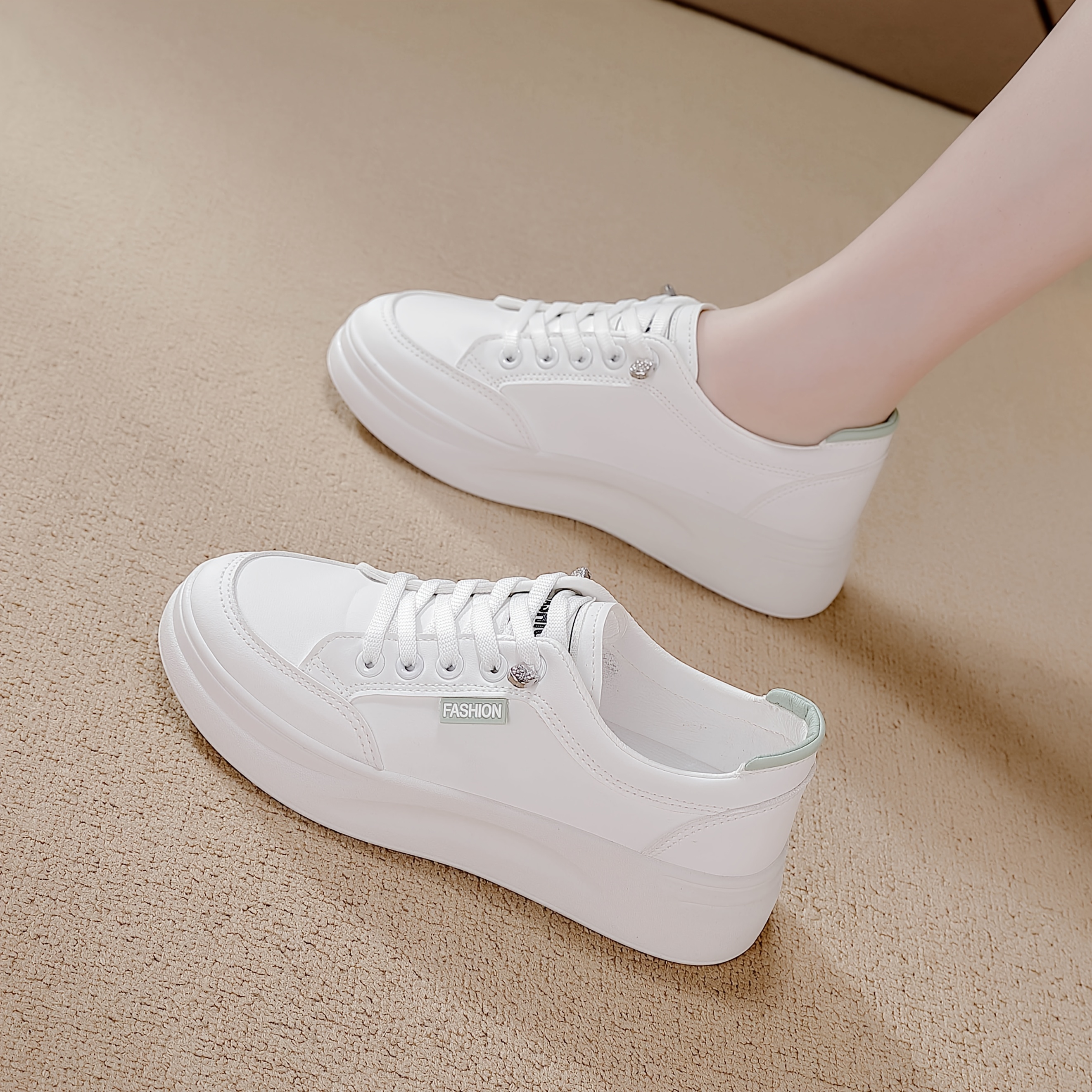 womens casual white sneakers lightweight soft sole sneakers Temu