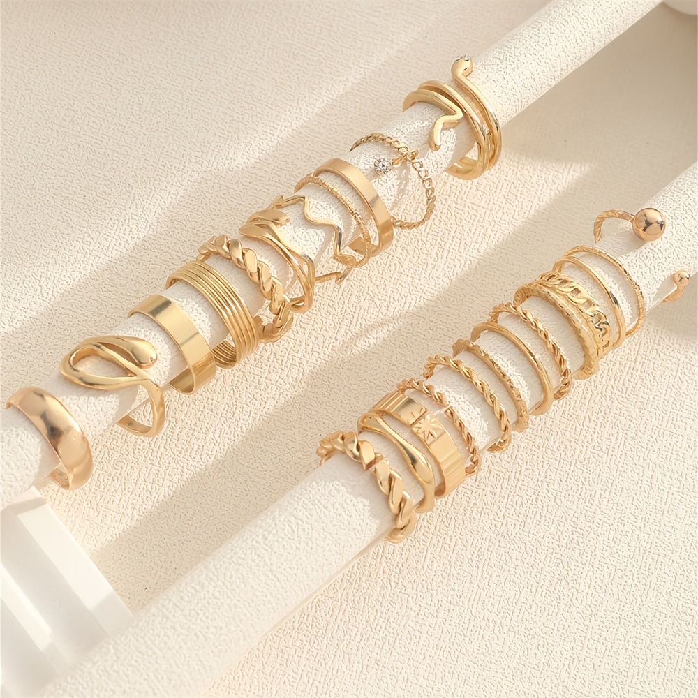 24pcs Alloy Iron Ring Pendant Rhinestone Ring Set