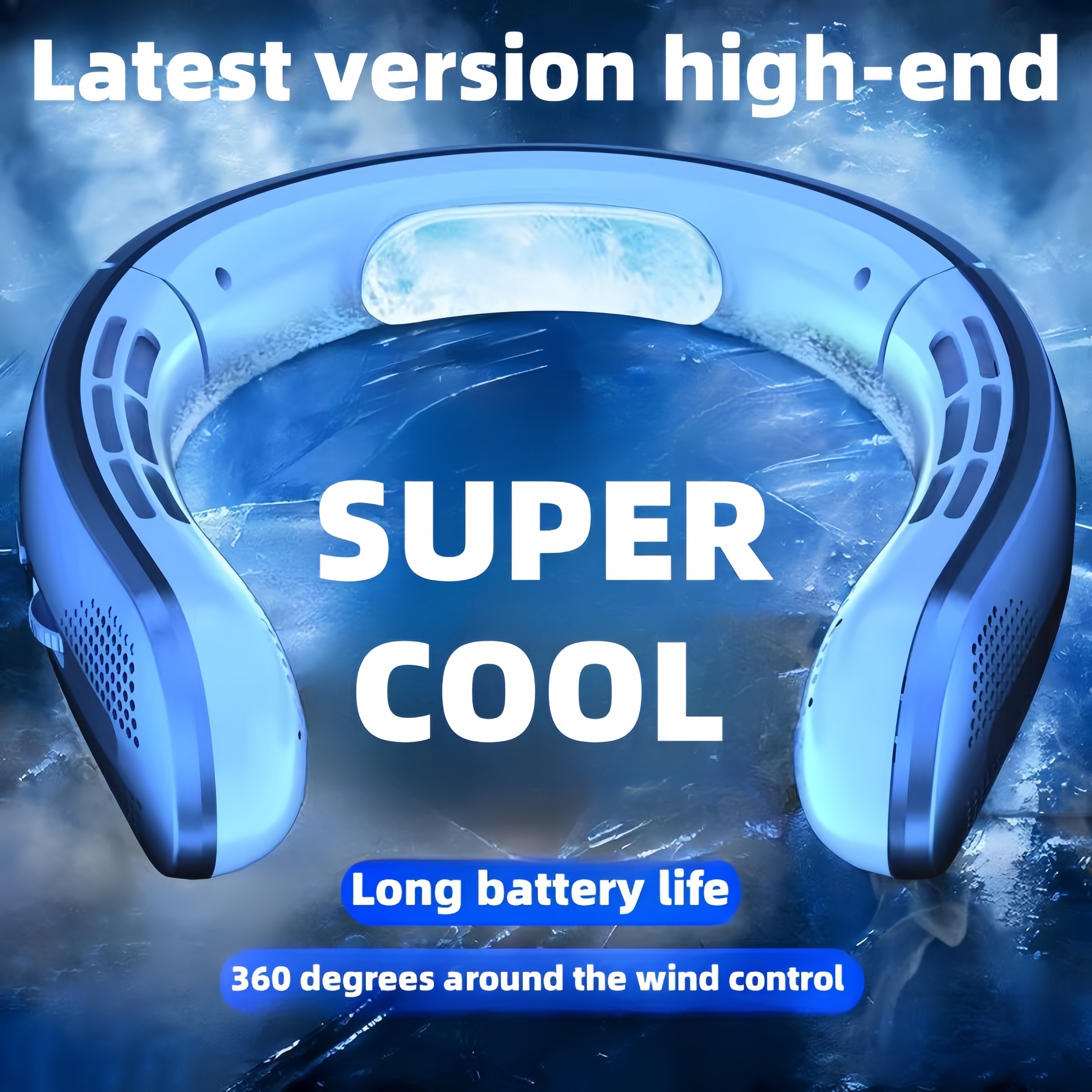 1pc hanging neck usb long 24 hour battery standby life portable usb charging outdoor bladeless air conditioning pulley pole 100 speed adjustable led display portable suitable for learning birthday christmas travel  
