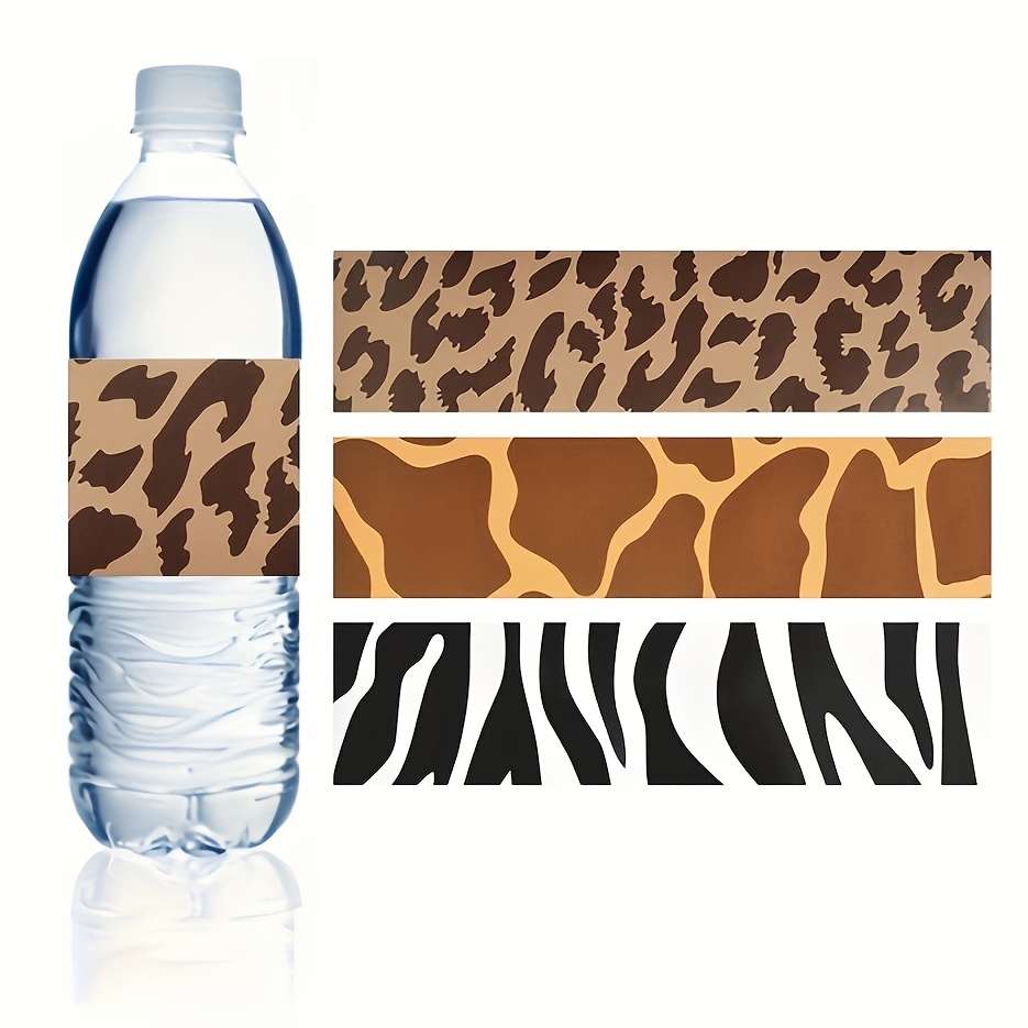 Image of 12pcs Jungle Party Water Bottle Stickers Labels, Leopard Print Packaging Sticker Suitable For Wedding Birthday Party Water Bottle Decoration