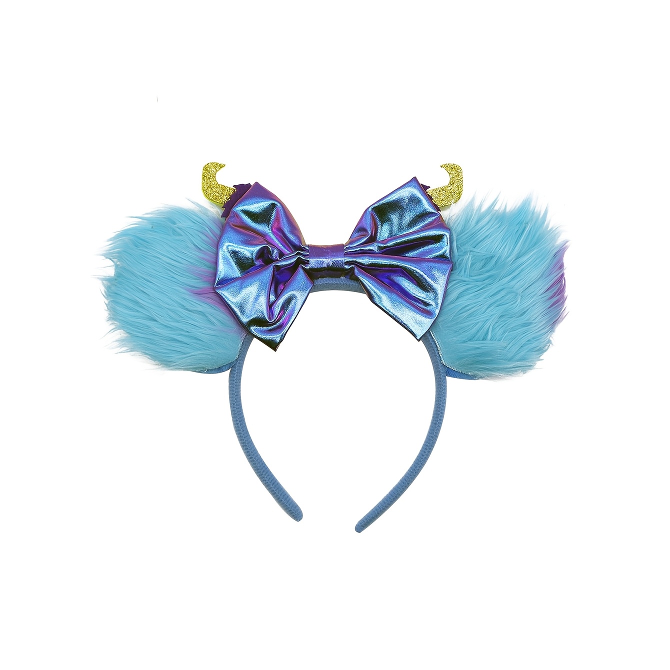 TEMU Serre-tête avec nœud et cornes dorées pour femme adulte pour fête d'Halloween, de costume avec oreilles dégradées bleues, accessoire de cheveux