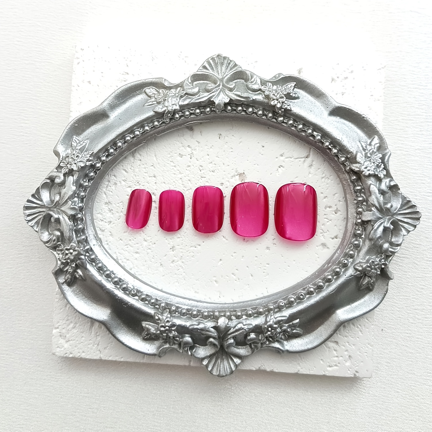 Neon Pink Oval Cat Eye Press-on Nails - Short Jelly Paste Adhesive Fall Stick-ons, 11 Sizes - 24 Reusable Fake Nails In Magenta Rose