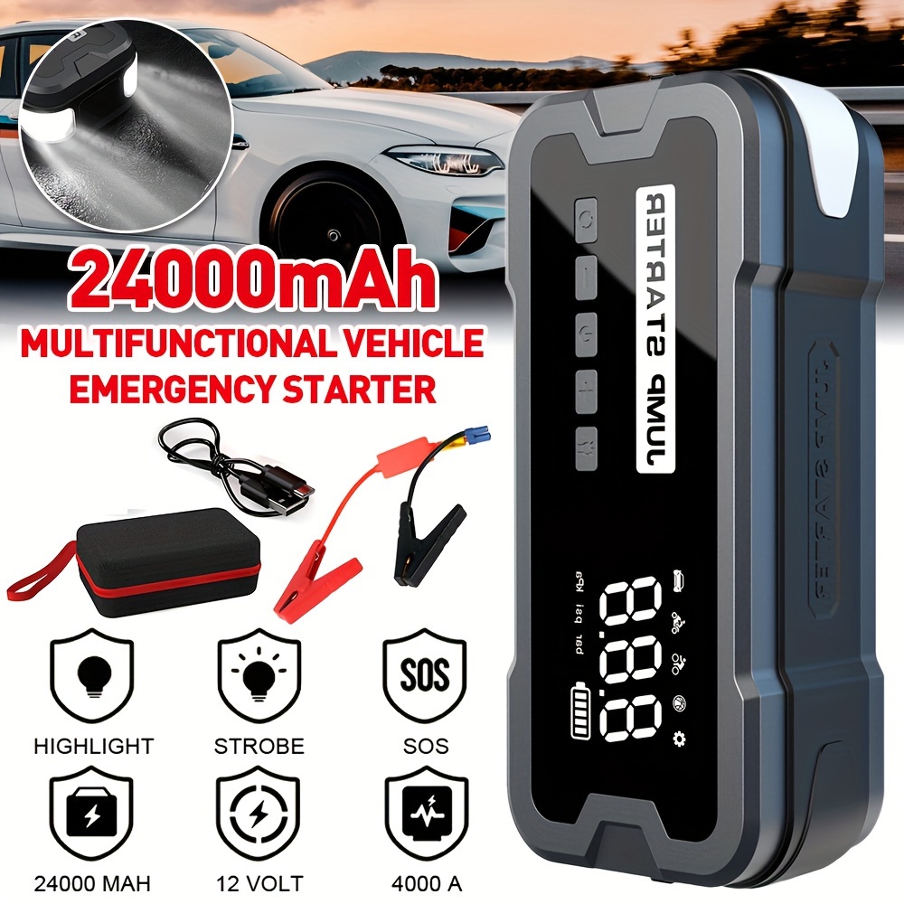 

With Air Compressor, 2000a Portable Car Starter With 150 Psi Digital Tire Inflator, 12v Lithium Battery Charger