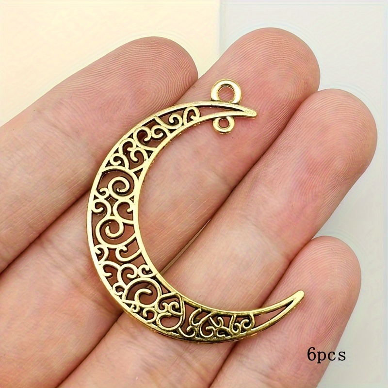 Vintage Hollow Flower Moon Charm Pendant, DIY Craft