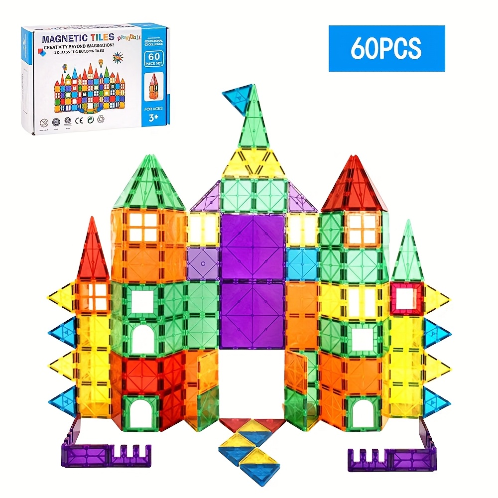TEMU 120/100/60pcs Kids Magnetic Tiles Blocks Building Educational Toys Child Gift, Building Blocks, Magnetc Blocks, Tiles, Stem Education, Creative