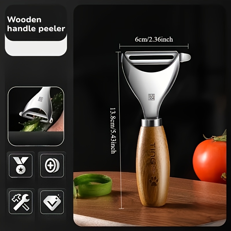 E-shop stehender Schäler mit Holzgriff, stehendes Design, scharfe langlebige aus Edelstahl, ergonomischer Griff für einen komfortablen Halt, glattes