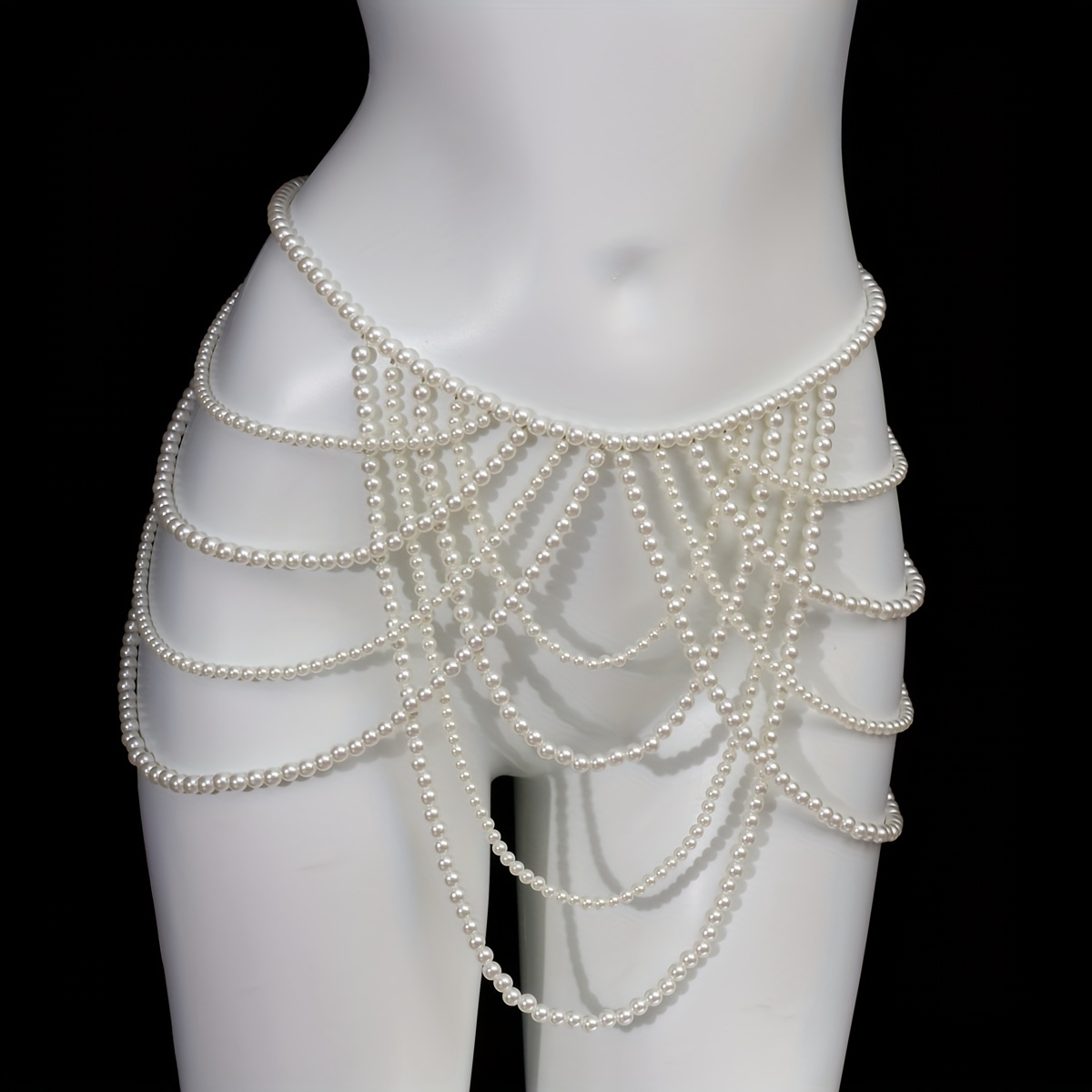 elegant multi layer pearl waist chain belt women chic Temu Saudi
