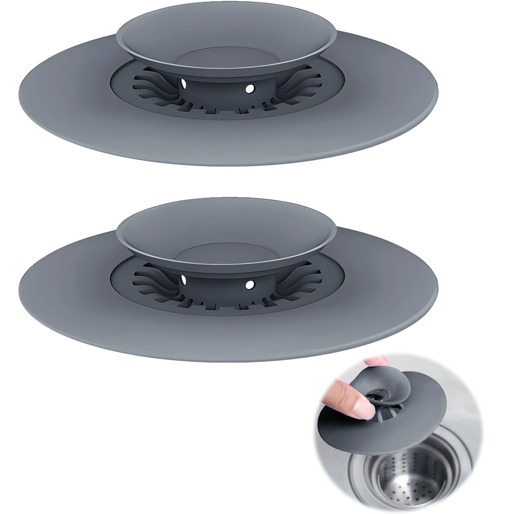 Image of 2pcs Universal Drain Stopper Set - Silicone Plugs With And Hair Filter Functionality - Non-slip Drain Filters For Sinks, , And Bathtubs