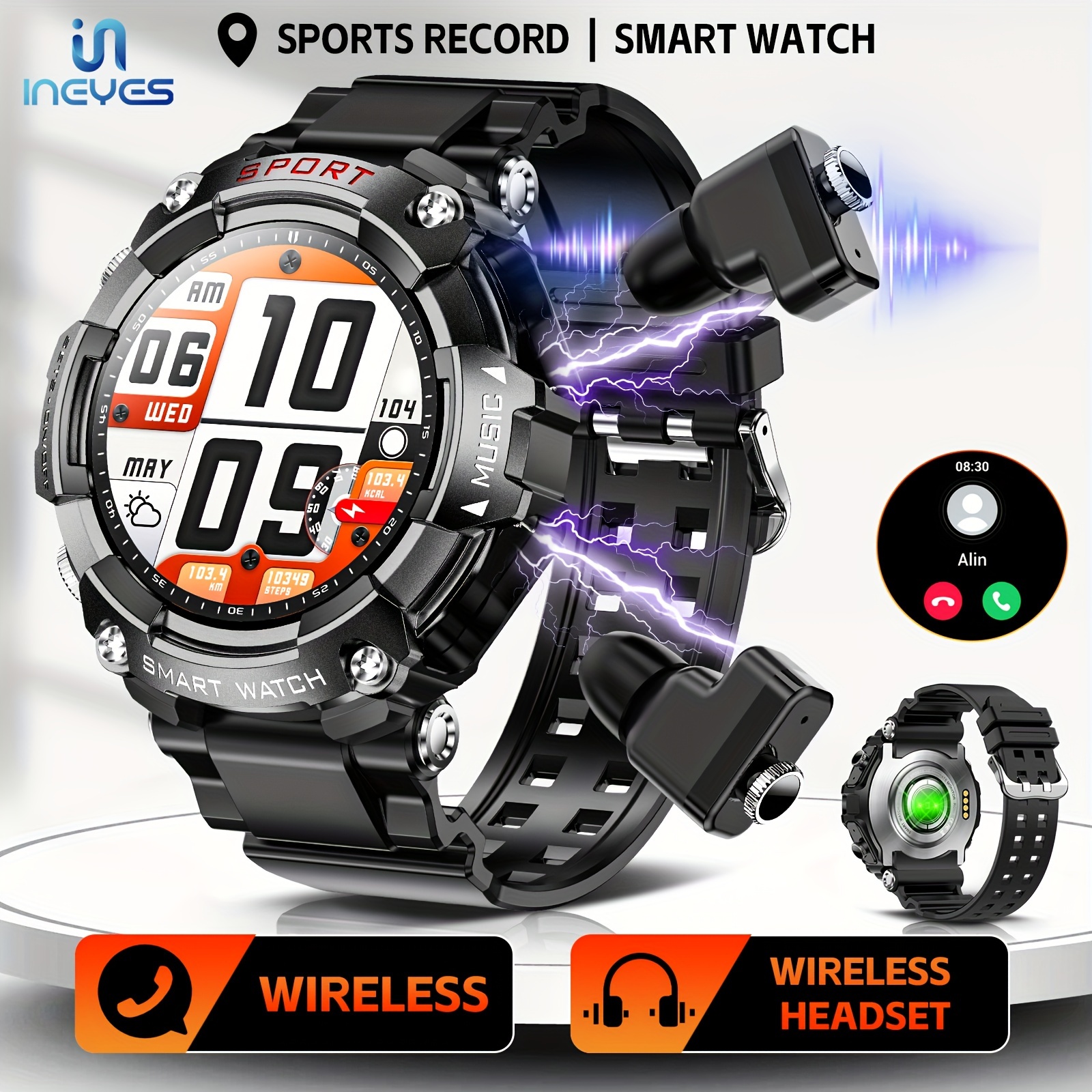  Smart Watch with Earbuds,2 in 1 Build-in TWS Wireless