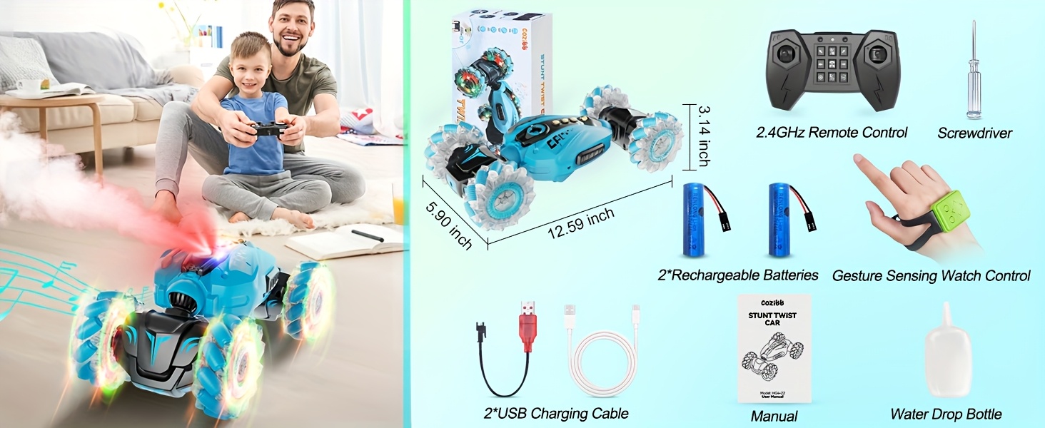 Gesture Controlled Remote Control Stunt Car, 360° Rotating Double-sided Driving Toy, Large Four-wheel Drive Remote Control Car, Birthday Gift For Christmas, All-terrain Remote Control Car With Spray