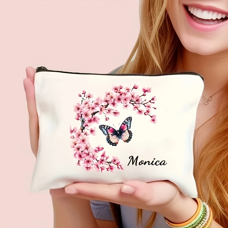 TEMU 1pc Name/text/initials/design Makeup Bag - Suitable For Christmas, New Year, Valentine's Gifts, Lightweight Foldable Toiletry Pouch With Zipper