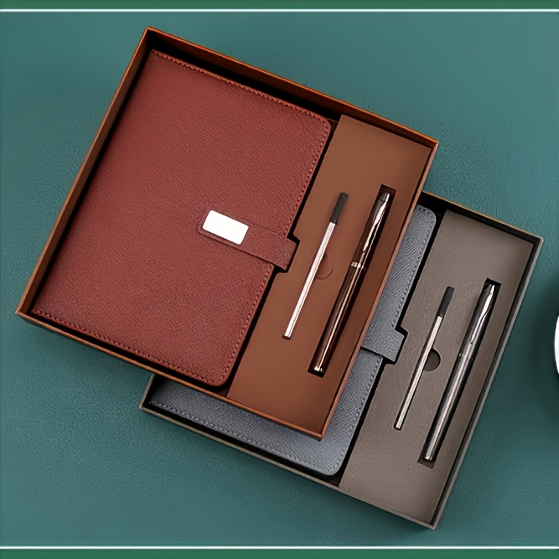 Customizable A5 Notebook Set with Blue Leather Cover, 200 Pages, Magnetic Closure - Ideal for Business, Graduation, and Teacher Gifts - Includes Pen and Ruler, Office Supplies | Customizable Notebook | Durable Writing Instrument, Notebook for