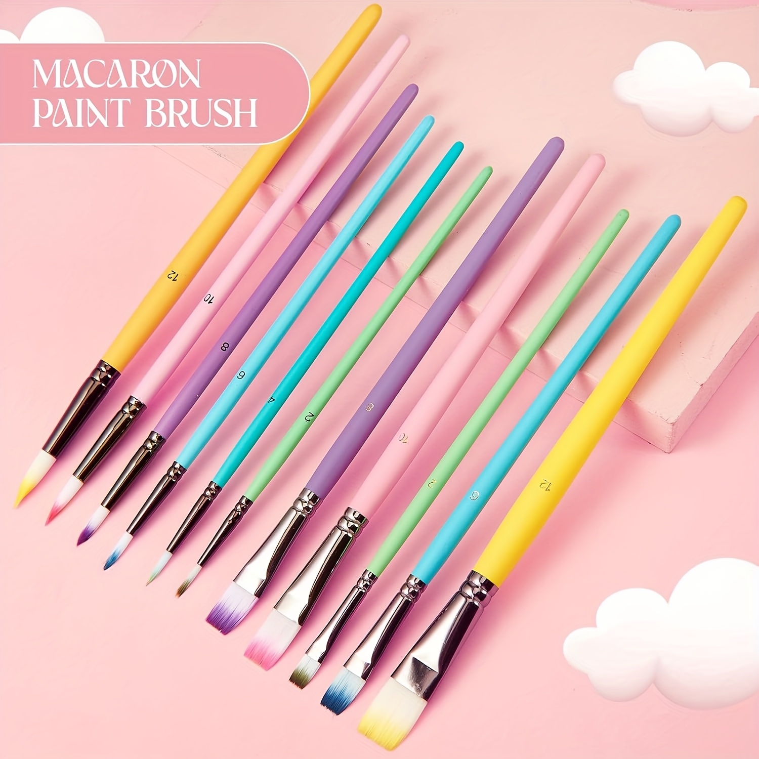 6pcs Macaroon Colour Paint Brush Set, Various Shapes & Sizes