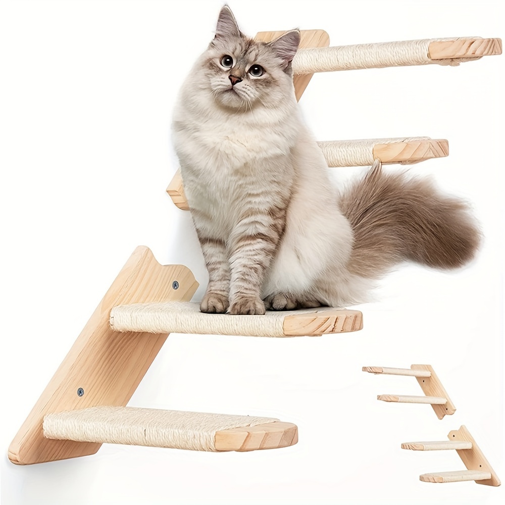 Puente de madera para gatos, escalera montada en la pared, cuerda de Sisal,  escalador, rascador, juguetes, muebles de actividades para gatitos
