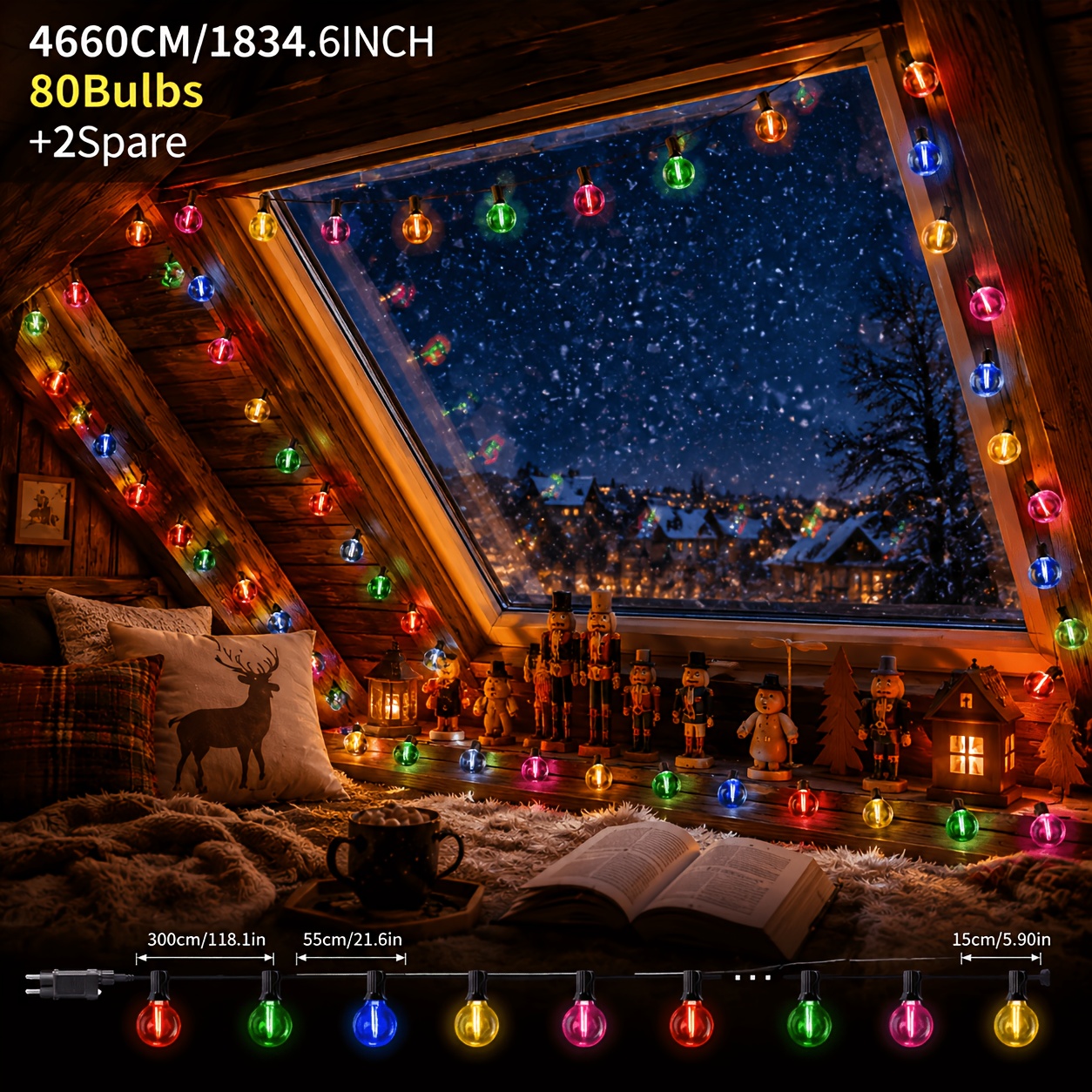 Image of G40 5 Color Led Fairy Lights, Indoor/outdoor, 20m/30m/46.6m, G40 Colorful Bulbs, With Plug, Suitable For Christmas, Halloween, Thanksgiving, Birthdays, Parties, Gardens, Patios, , And Weddings