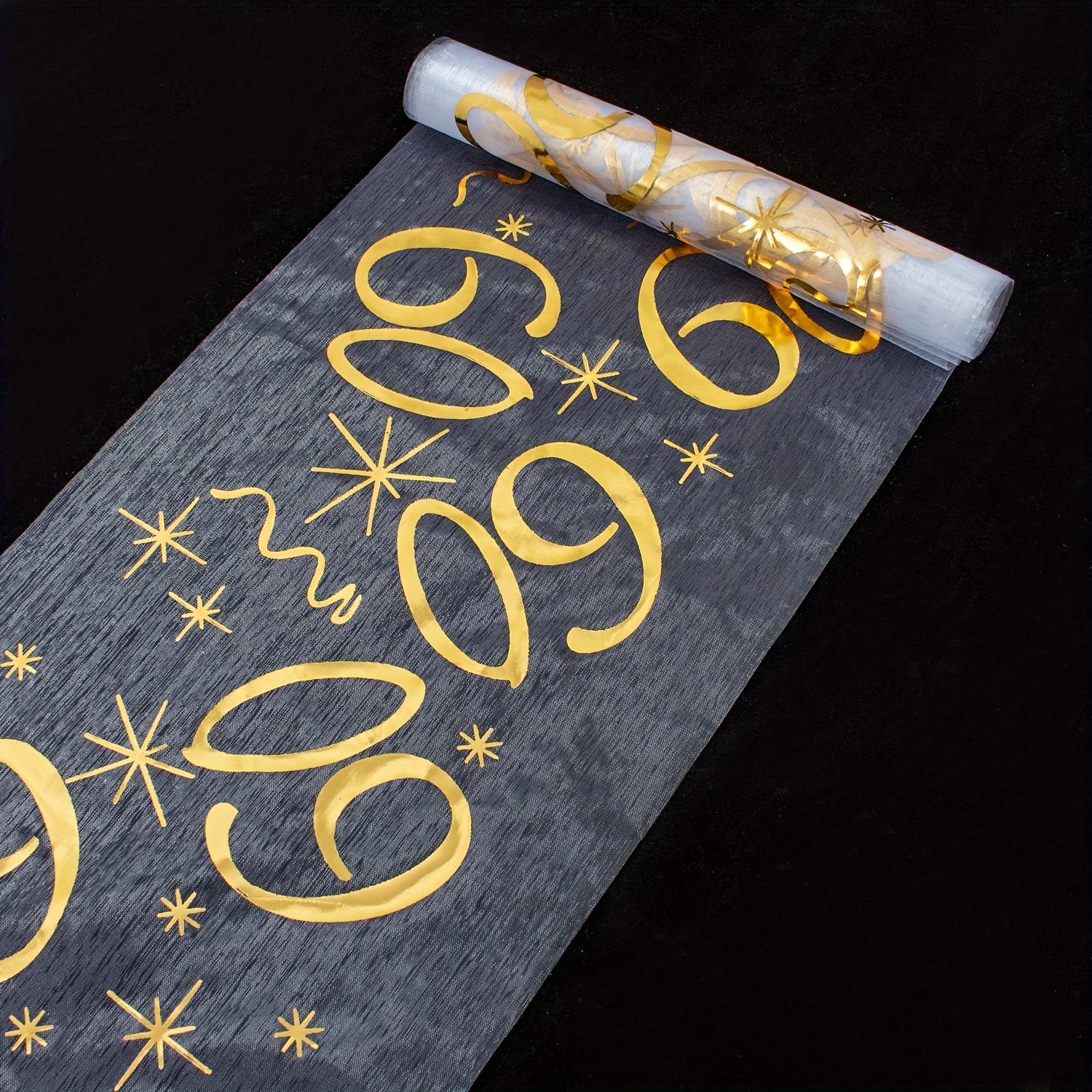 E-shop Goldene Nummer Polyester Tischläufer - Elegantes Bronze-Gitter-Design für Geburtstags- und Ruhestandspartys, 11x196.8/393.7 Zoll, Festliche