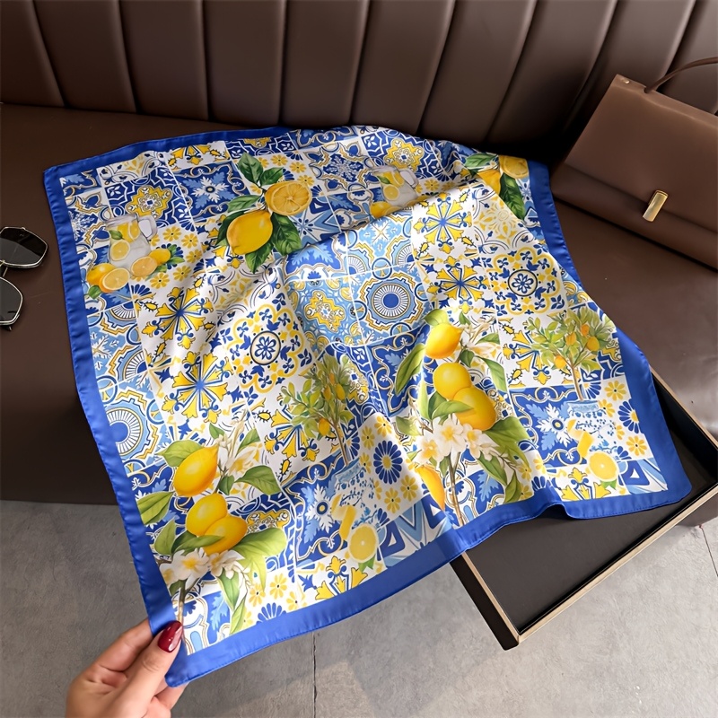 TEMU 1 pieza Pañuelo tipo bufanda de con estampado de cachemira de limón azul y de cachemira para mujer, pañuelo de cuello, pañuelo tipo bandana,