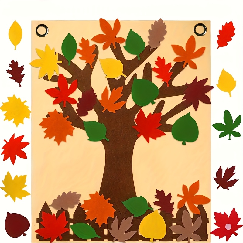 thanksgiving felt tree banner decoration autumn holiday decor suitable for classroom and home banners   6 colors with a total of 54 maple leavesfor christmas and halloween