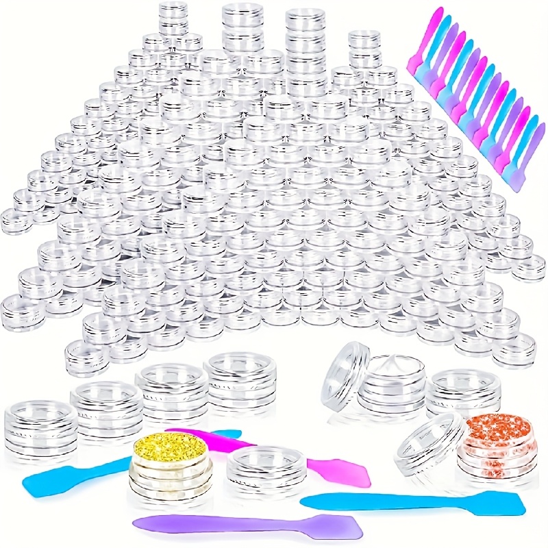 75pcs (60 Mini Case + 15 Spatulas) 3g Empty Plastic Containers With Lids, Tiny Makeup Containers Small Pot Jars Clear Round Cosmetic Jars With 15pcs Mini Spatulas (random Color) For Creams (clear Lid)
