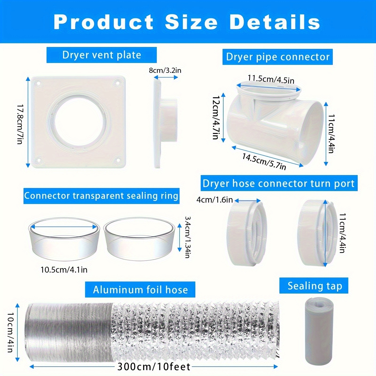 TEMU Dryer Connection Kit, Space Saving Dryer Vent, Dryer Vent Wall Plate, 90 Degree Dryer Vent Elbow, Dryer Vent Connector Kit, Dryer Vent Duct,