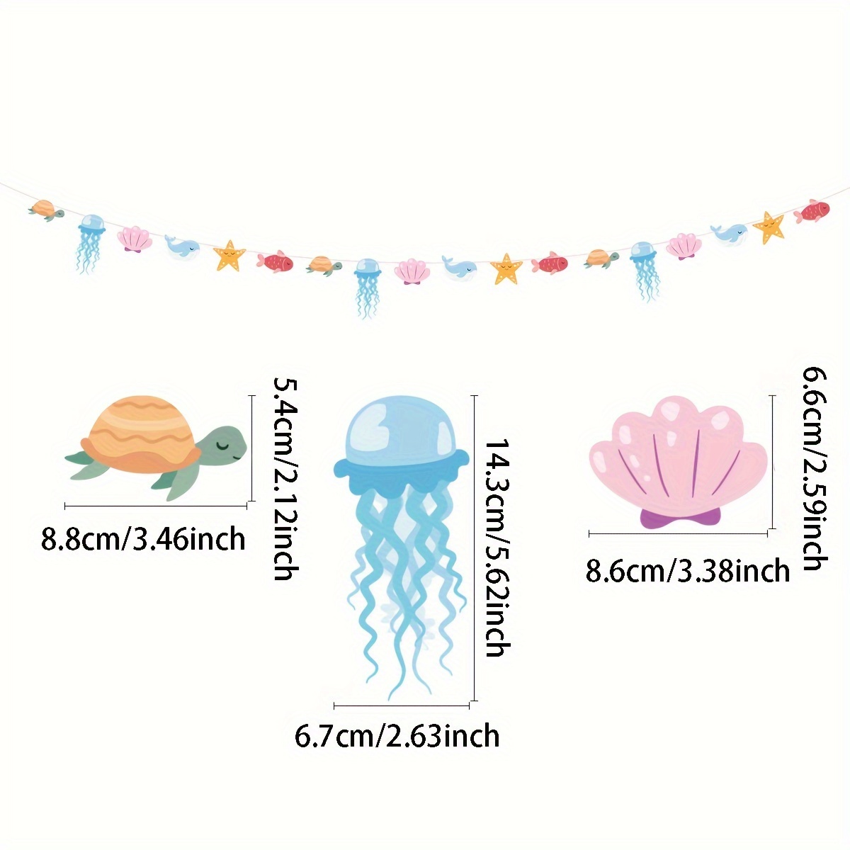 Image of Festive Underwater Adventure Party Banner - Ocean Themed Paper Cutouts With Jellyfish, Starfish, Turtles, And Whales - Kids' Parties