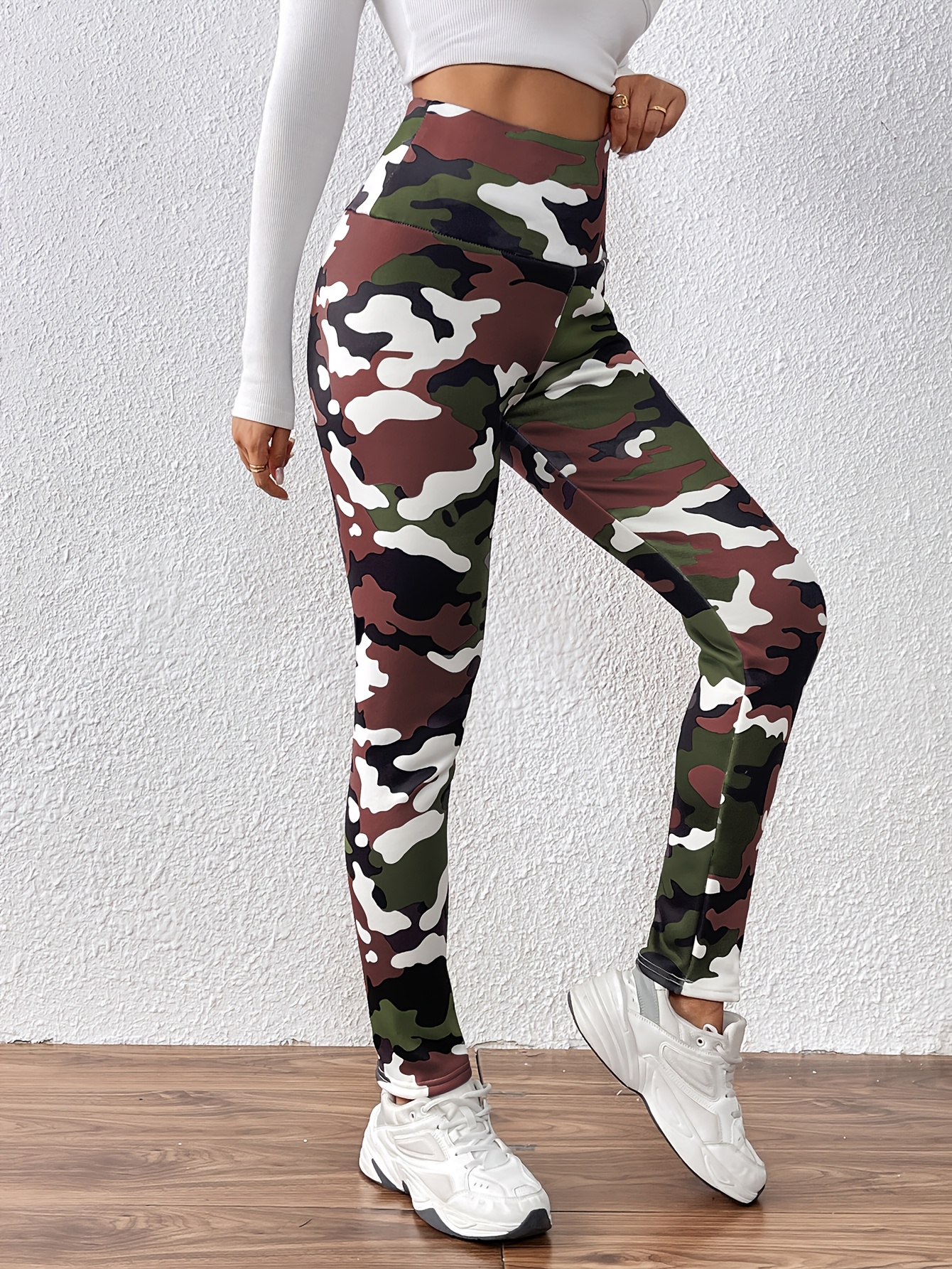 womens camo print fleece lined high waist joggers cozy thick