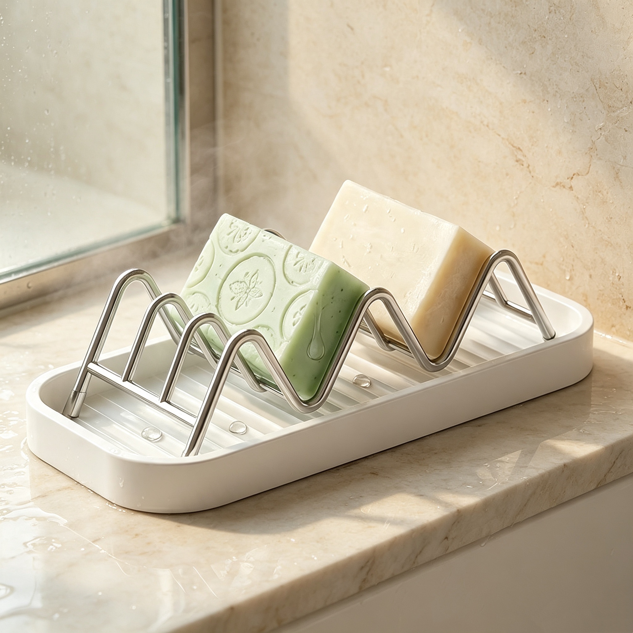 TEMU Wavy Soap Dish Drainer, Bathroom Soap Dish Drainer, Stainless Steel Kitchen Drainer, Countertop Sponge And Cleaning Cloth Drainer For Sink Side,