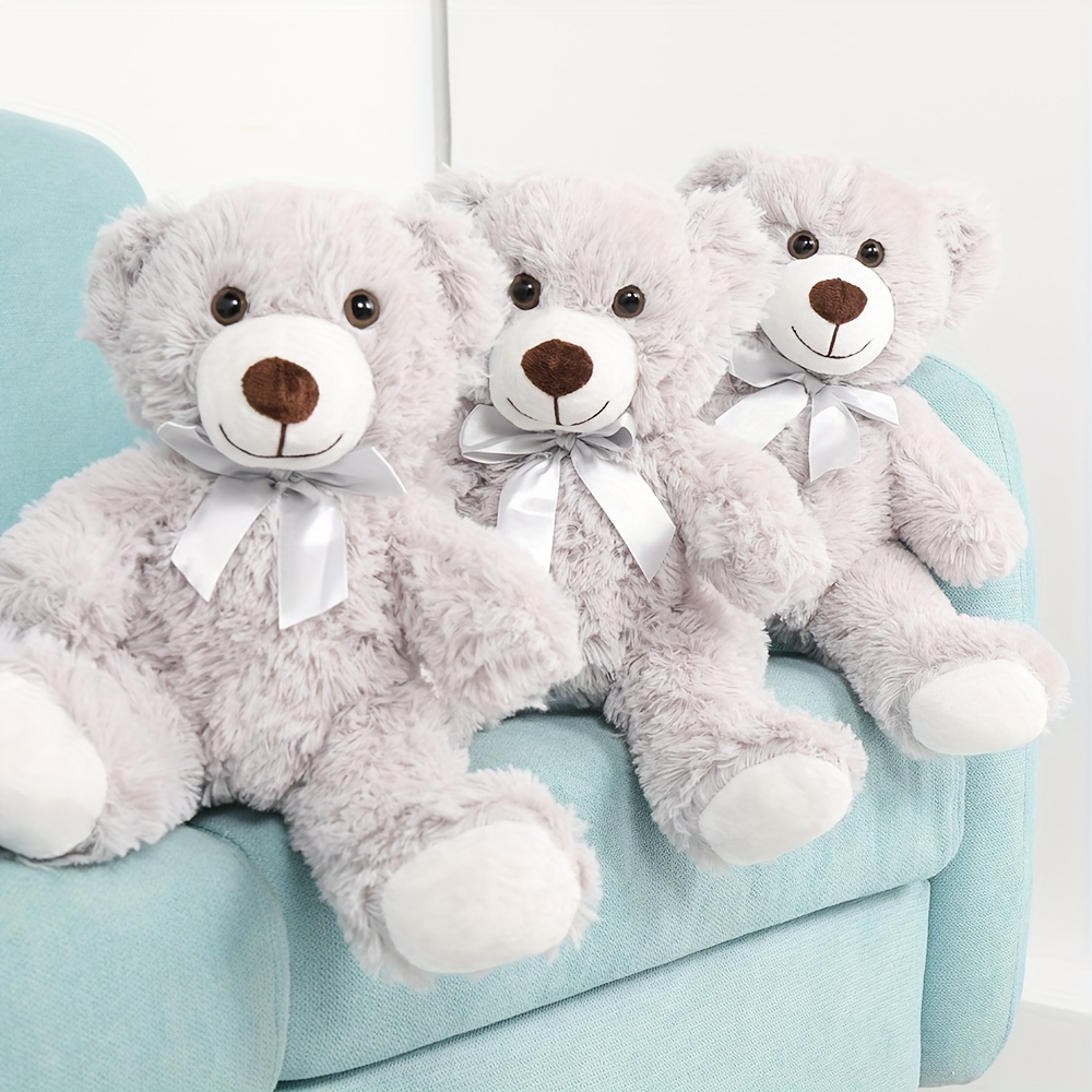 

3 Pack Little Teddy Bears Gray, Cuddly And Soft Bear Stuffed Animal Plush Toy, Small For Mum Kids Girls Baby Shower Birthday Party Decorations (35cm)
