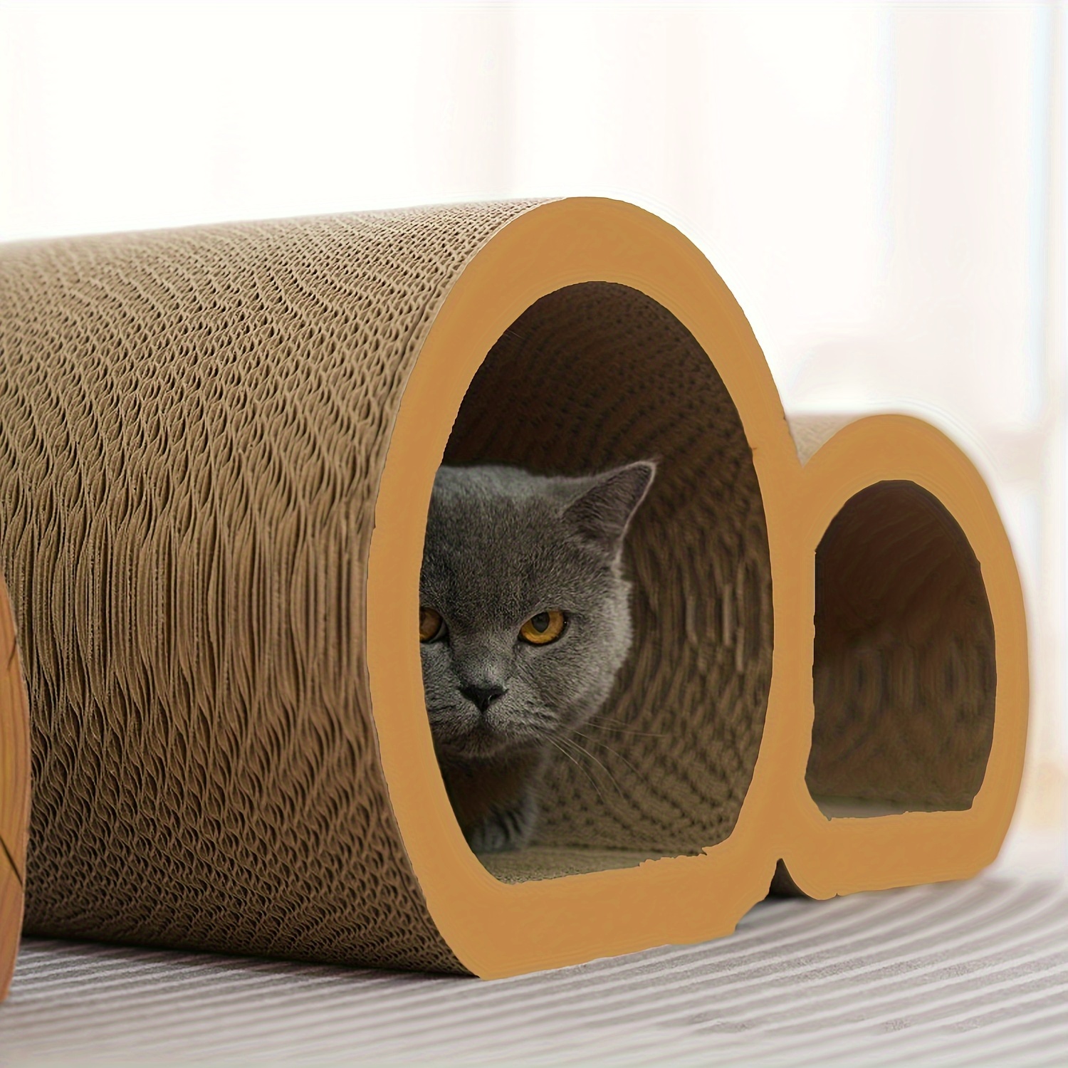 

3-in- Cat Scratcher Lounge Bed -cat Climbing Frame-cat Play Tunnel -sturdy Cardboard Construction, Interactive Cat Toy, Climbing Frame, Prevents Furniture , Board Pads, Easy , Suitable For Indoor Use