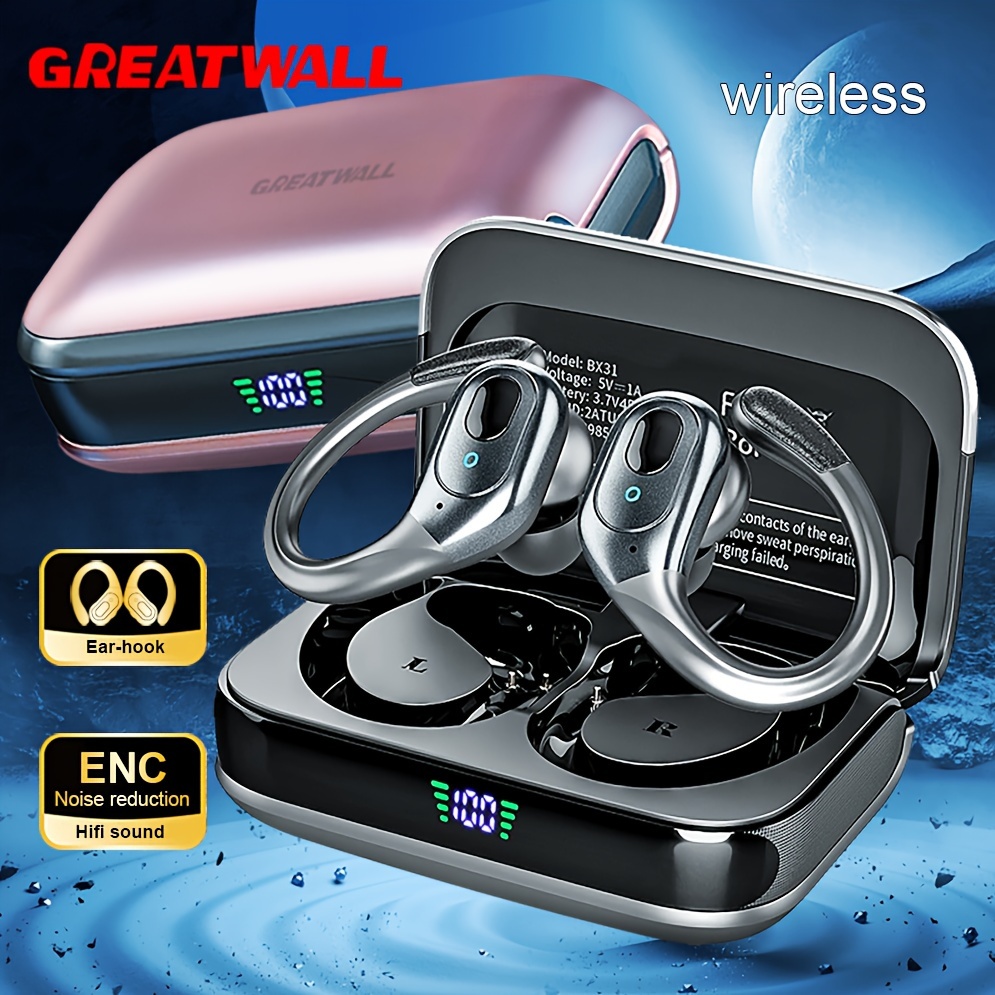 

Greatwall Wireless Earphones Reduction Headphones Ear Buds Bass Tws Wireless V5. Display Earhooks In Mic Clear Calls Over Ear For Running