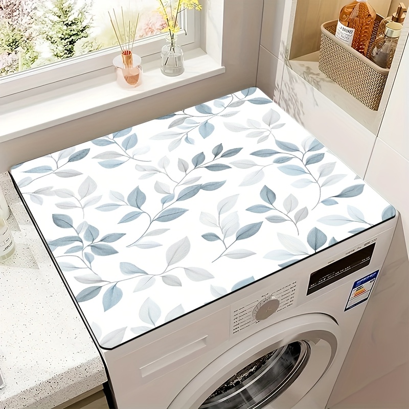 TEMU 1pc, Washing Machine Dust Cover Mat, Dish Drying Mat In Gray And Green Leaf, -sided Microfiber Tableware Mat. Suitable For Home Kitchen, Laundry