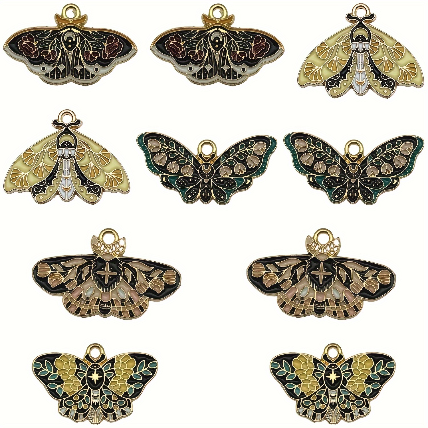 

10pcs Retro Gothic Alloy Enamel Halloween Charms, Exquisite Moth Butterfly Design Pendants, For Diy Bracelet Necklace Jewelry Making Accessories