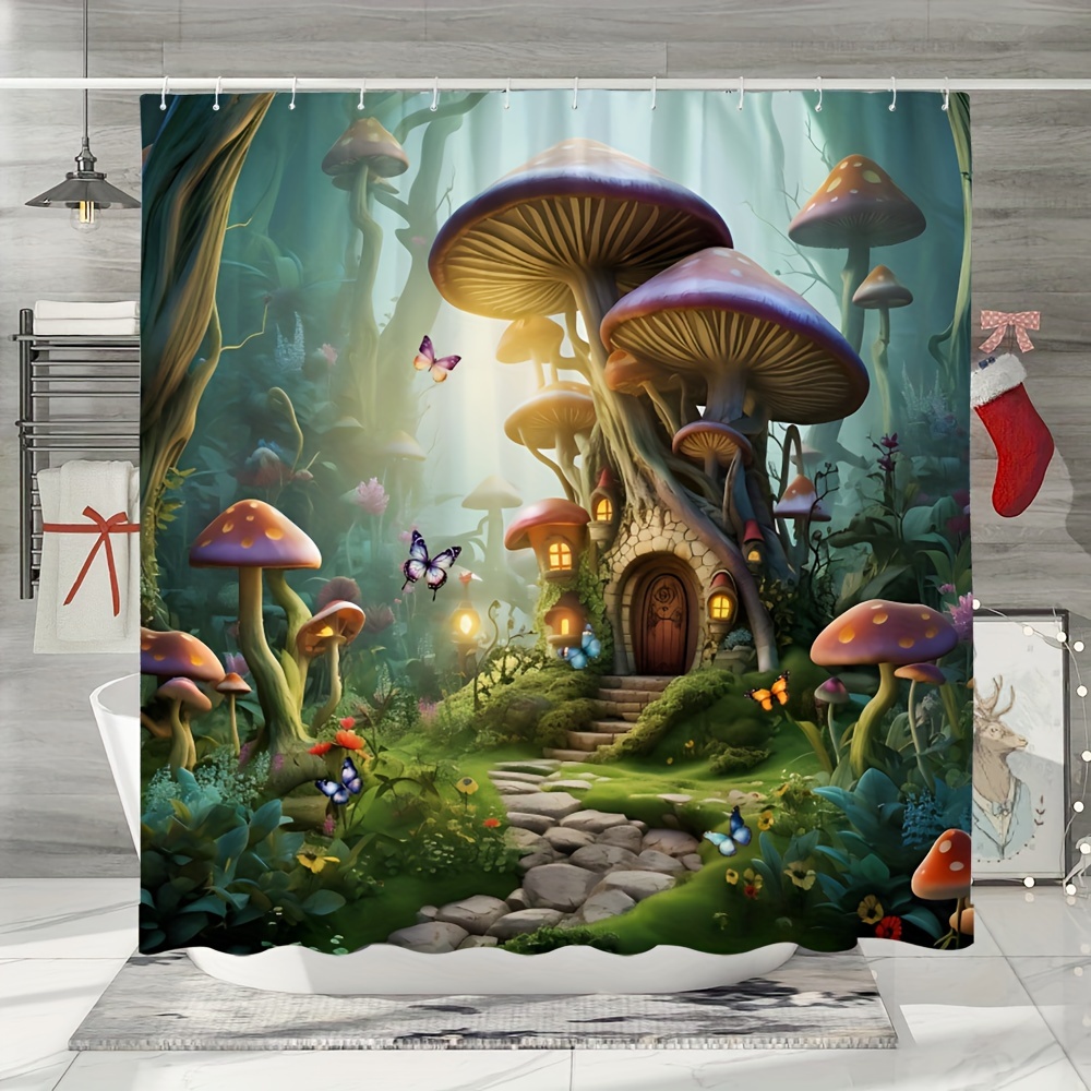 Boho Mushroom Shower Curtain Retro Flowers Bathroom Decor - Temu