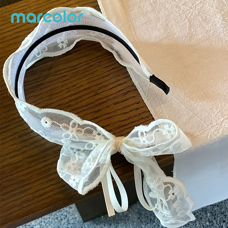 TEMU Marcolor Black And White Mesh Lace Wide Headband Women's Hair Press Headband Widened Hair Band For Taming Flyaways Hair Accessory Hair Clip