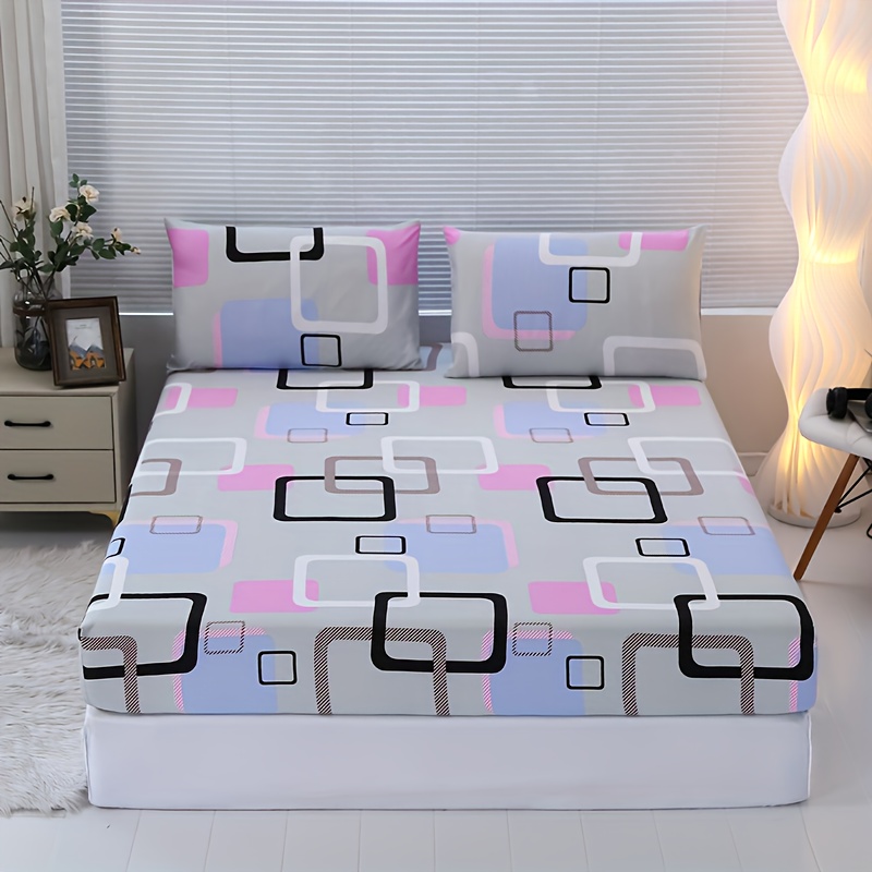 TEMU 3pcs 100% Polyester Brushed Printed Bedding For Bedroom, Home, Or Hotel Use, Skin-friendly, Soft, And Comfortable, Includes Fitted Sheet + 2