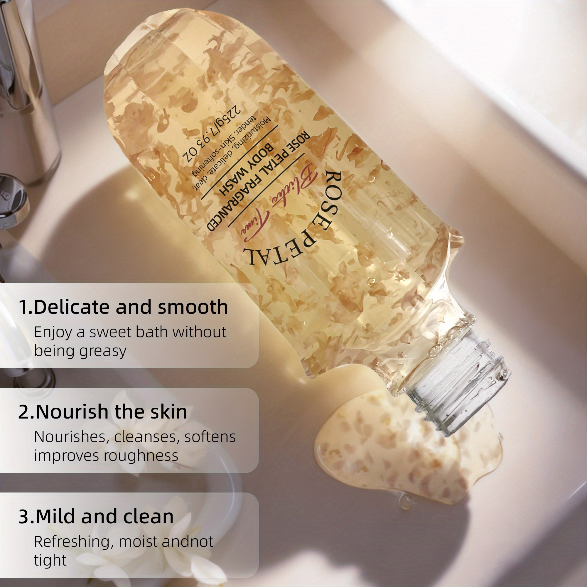 225g*5 kom Gel za tuširanje s mirisom ružinog cvijeta velikog volumena - Hidratantna formula, dugotrajan miris, bogat hijaluronskom kiselinom i ekstraktom ružinog cvijeta, bez parabena i ftalata
