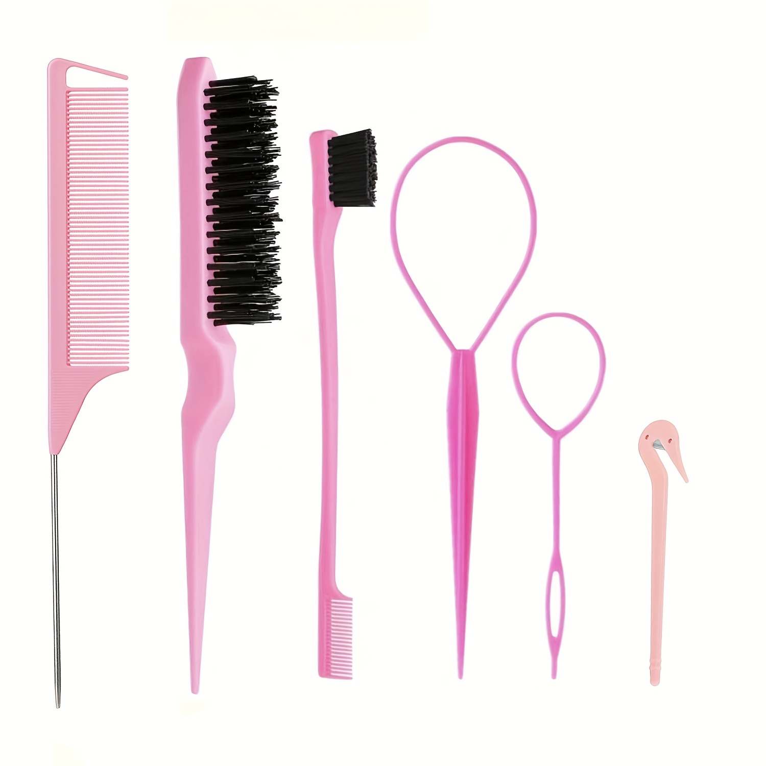 set 6 pink hair styling tools including a tail comb teasing  display picture 1
