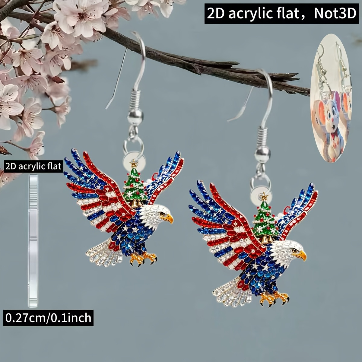 Christmas Tree White-Headed Eagle Pattern Acrylic Earrings