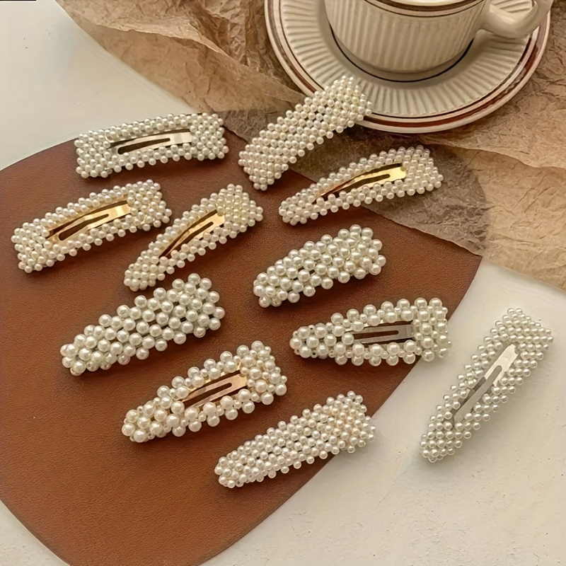   bow hair clip set   pearl bow hairpins suitable for women and girls   pearl duckbill clip hair accessories 5pcs set mixed Product details 4