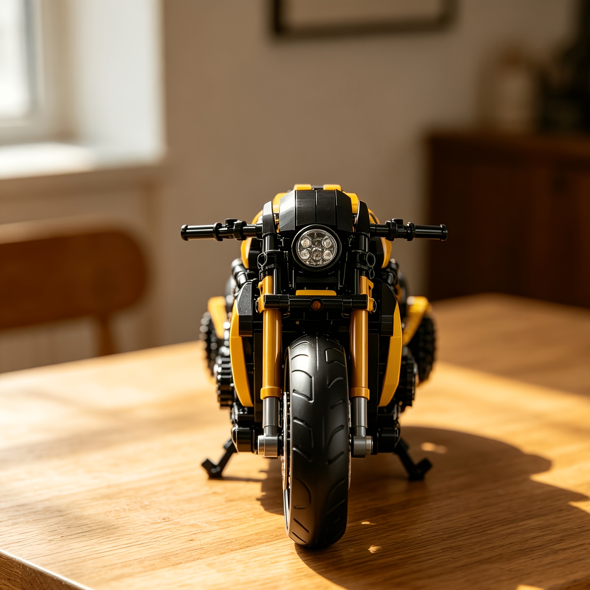 Cool Black And Yellow Motorcycle Building Block Model, Challenging Assembly Collectible, Desktop Display Piece For Enthusiasts, Perfect For Holiday Gifts
