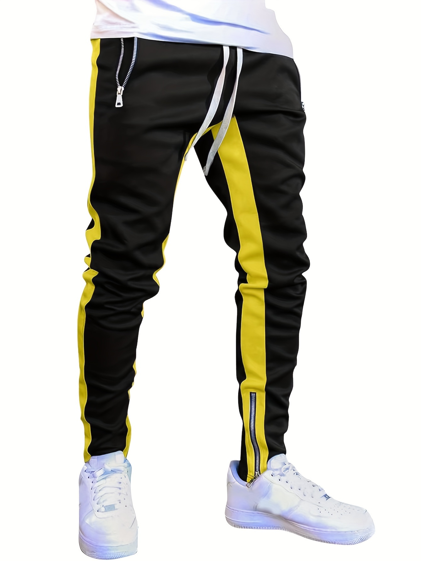 men's color block split pants zipper pockets casual - Temu