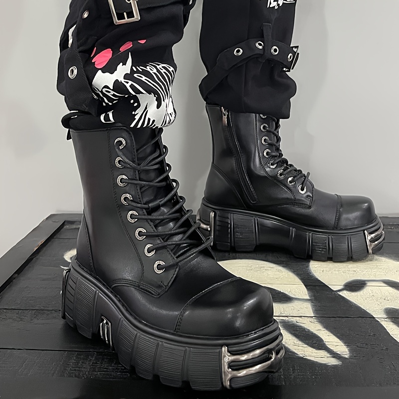 fashion y2k womens punk ankle boots lace zip high heels - Temu