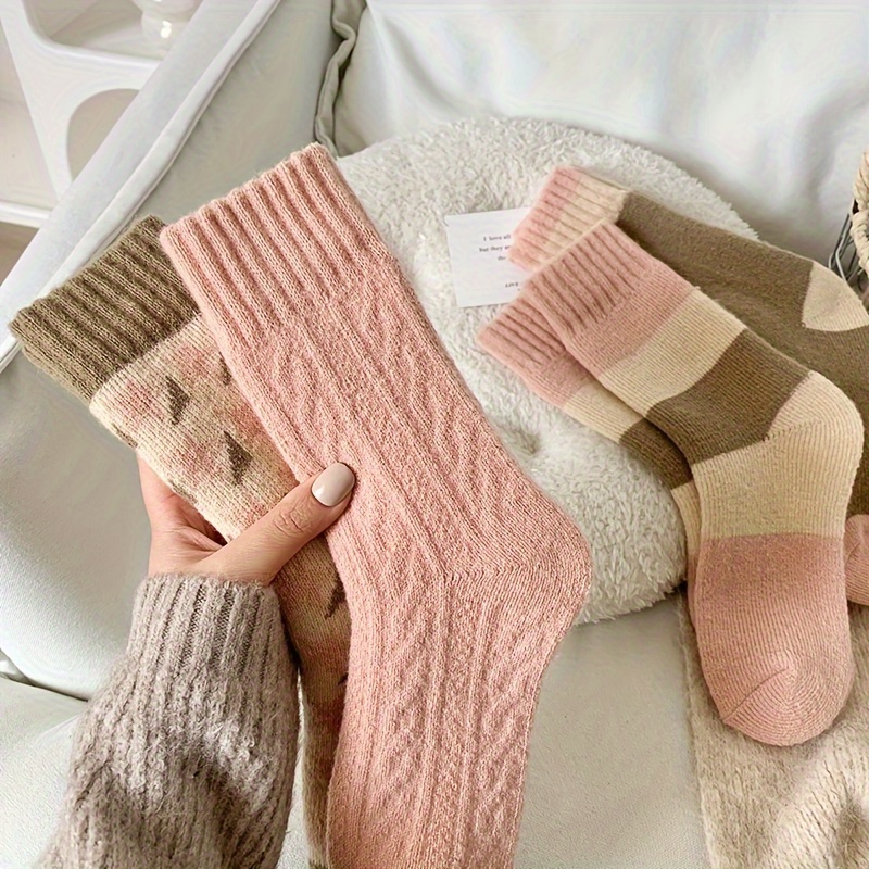 

4 Pairs Thickened Socks, Warm & Comfy Terry Mid Tube Socks, Women's Stockings & Hosiery