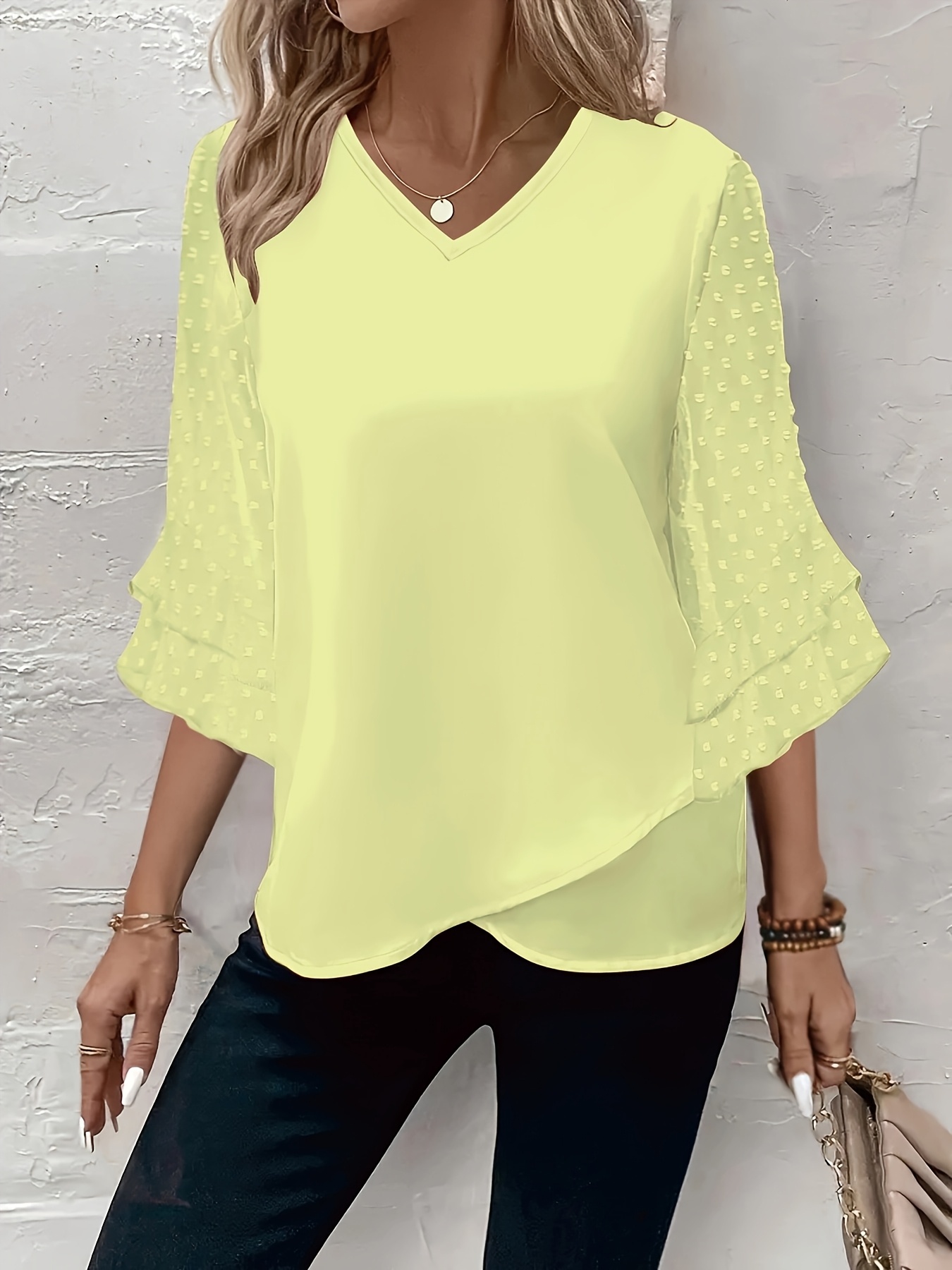 MXETWJEL Maglia a Maniche Tre Quarti Taglie Forti Magliette Donna 3/4 Maniche Lunghe Tunica Bluse Elegante Stampata Casual Maglietta Lunga Collo Rotondo T-Shirt Maglie Estive Donna Eleganti