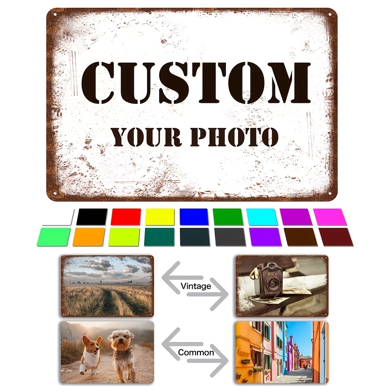 TEMU 1 Customizable Vintage Metal Photo Print - Add Your Image For A , Horizontal Rectangle, For Family, Pets, And , Customized Gifts | Rustic Home