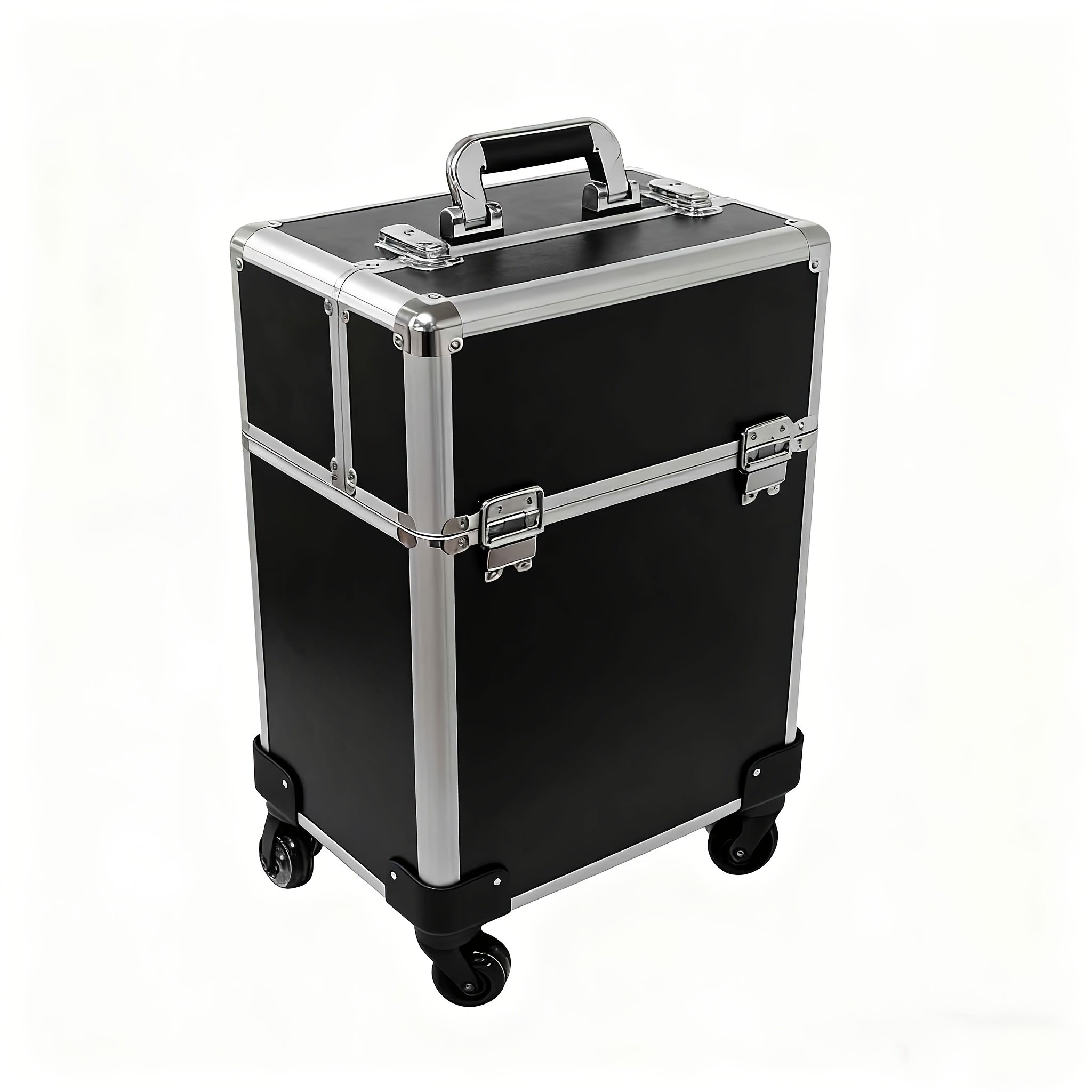 Professionele Grote Vergrendelbare Make-up Trolley met 360° Draaibare Wielen & Roze/Zwart Design - Zware Beauty Case op 4 Wielen, Compacte Mobiele Kar voor Kappers, Make-up Artiesten, Salon & Reizen, Duurzame Organizer met Slot