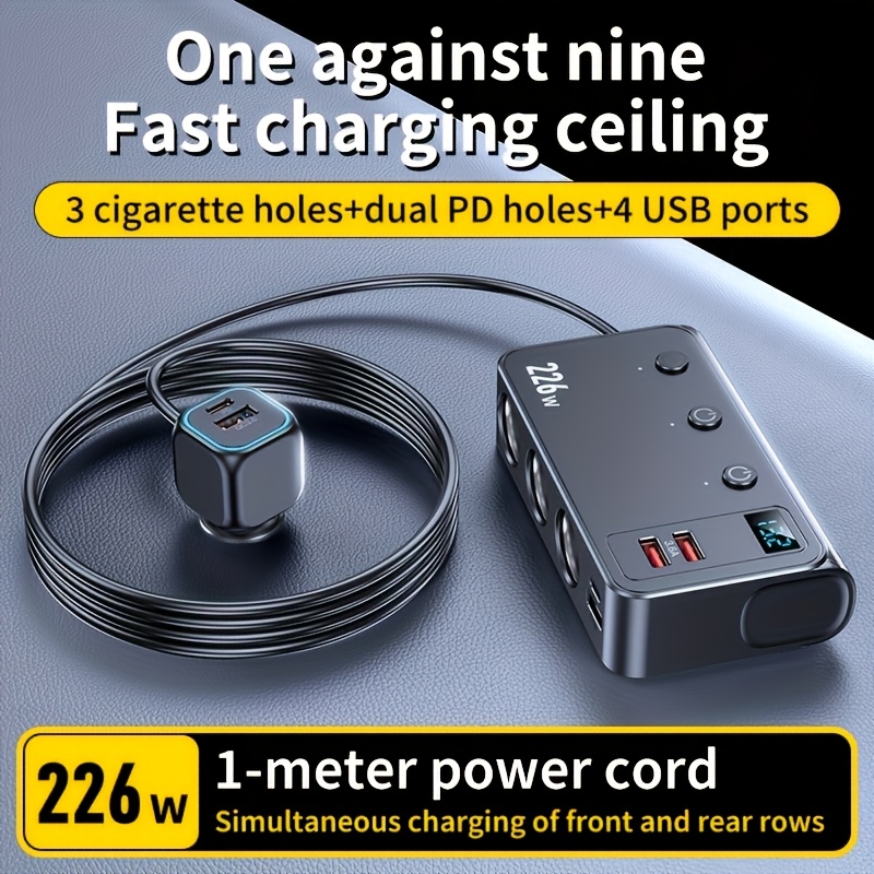 TEMU Car Extender, Multifunctional To 9 Charger, 226w High Power - Dual Pd dual Usb 3. Fast Charging Through Car Plug, Suitable For Charging Mobile