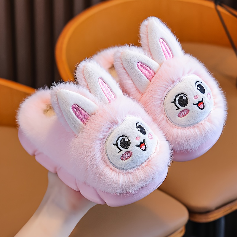 Youngsters' Cozy Fleece Slippers with Cute Bunny Design - Non-Slip, Warm Indoor Shoes for Youngsters & Toddlers, Soft Pink & White, Perfect for Home & Playtime