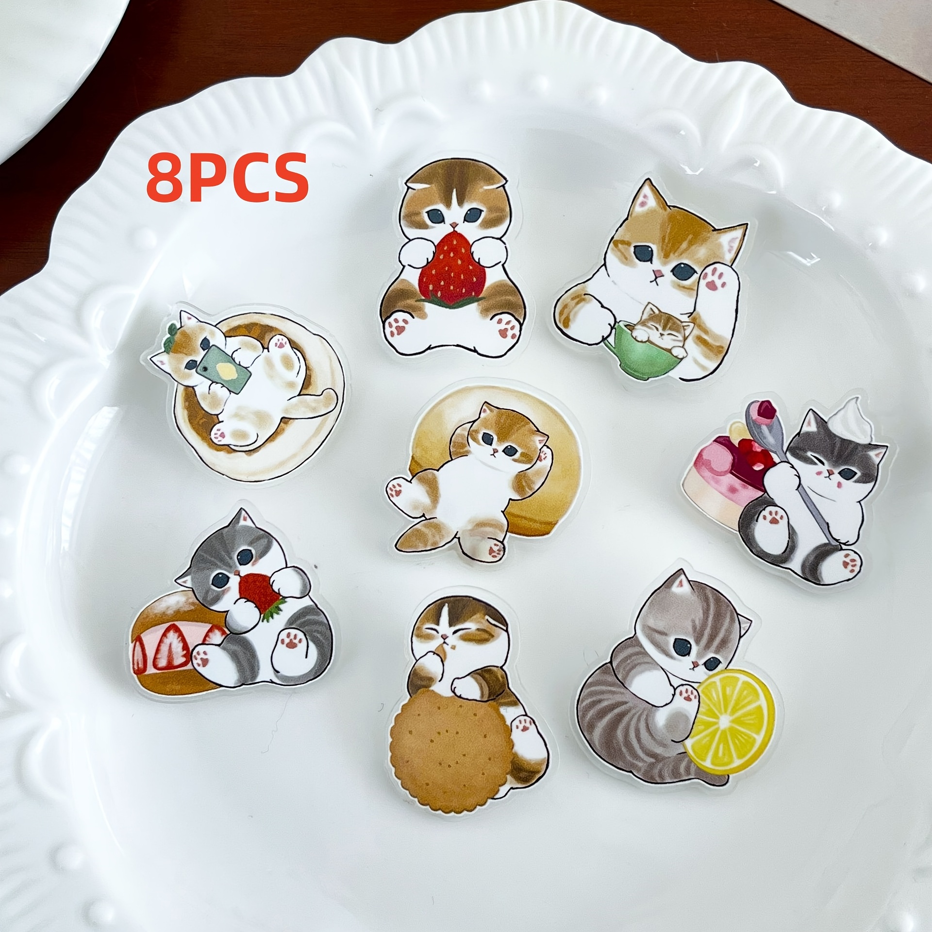 

8pcs Cute Brooch Pins Set, Acrylic Cartoon Kitty Lapel Badges, Mixed Color, No Plating, Fashion Accessories For Adults Over 15, With Clothing And Bags